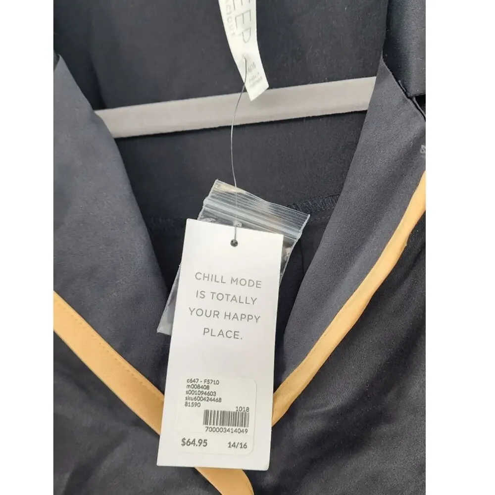 New NWT Sleep By Cacique Black Long Sleeve Silky Gold Trim Shorts Set 14/16‎